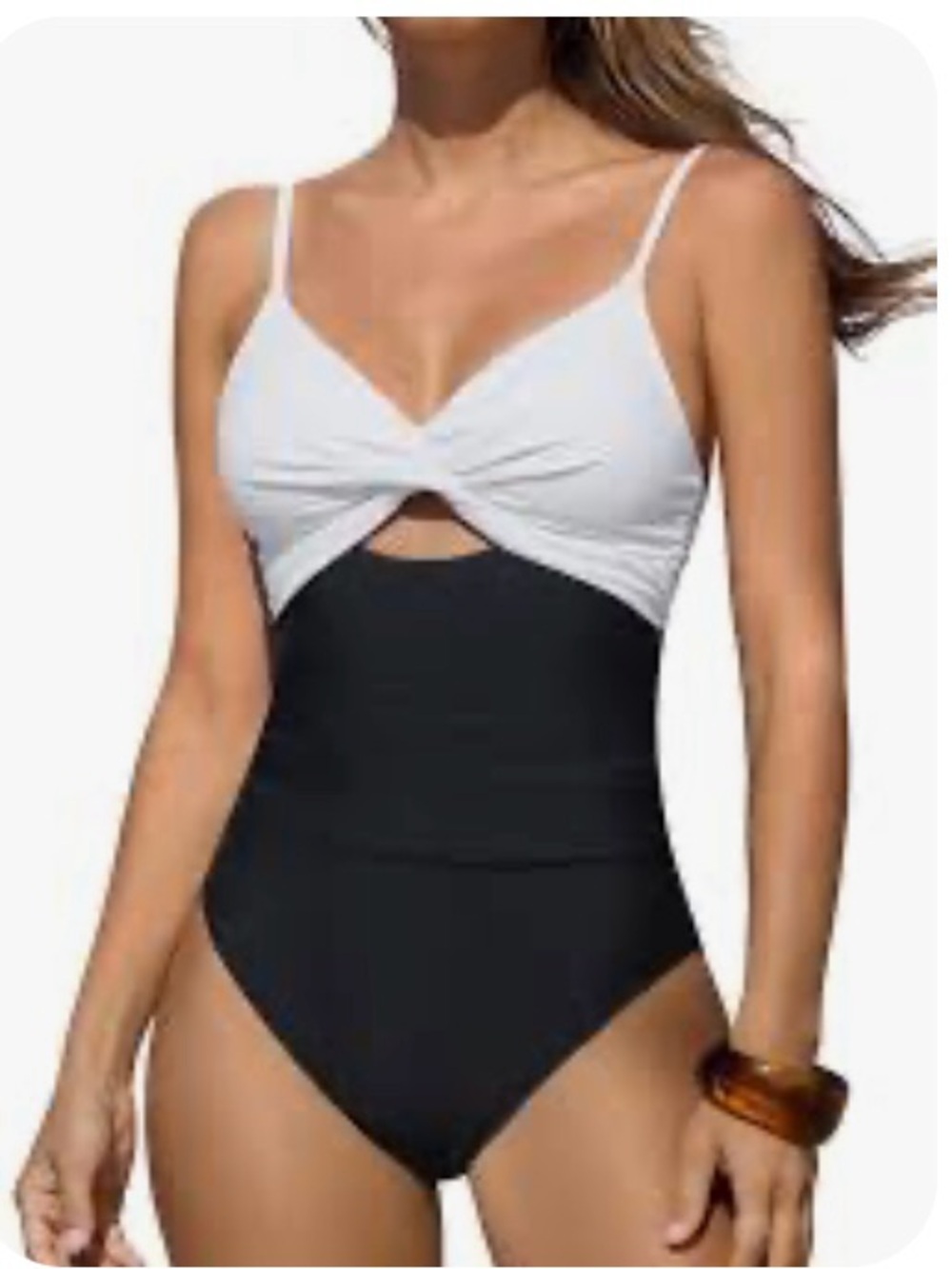 New White & Black Twist-Front One-Piece Swimsuit Adjustable Straps. Size S